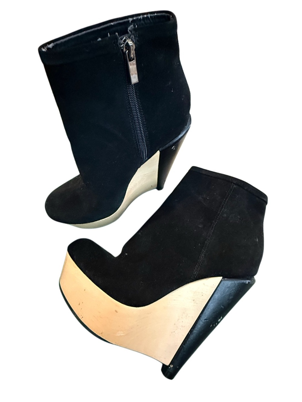 Kelsi Dager Black Suede Wedge Ankle Boot with Zip